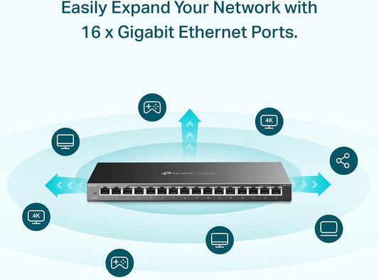 TP-Link 16 Port Gigabit Switch | Easy Smart Managed | Plug & Play | Limited Lifetime Protection | Desktop/Wall-Mount | Sturdy Metal w/ Shielded Ports | Support QoS, Vlan, IGMP and LAG (TL-SG116E)