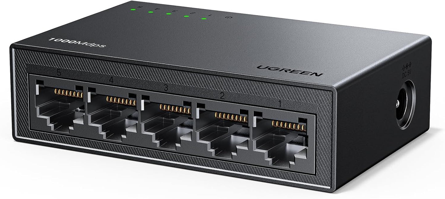 UGREEN Ethernet Switch, 5 Port Gigabit Ethernet Splitter, Plug & Play, Wall Mount & Desktop Network Switch Hub, Unmanaged, Compact, with LED, Fanless Quiet, for Internet Cable, Laptop, Router, NAS