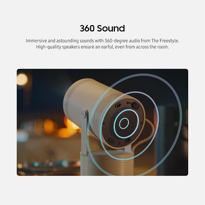 Samsung The Freestyle Projector 2nd Gen with Gaming Hub SP-LFF3CLAXXZA Bundle with Battery Base, 2 YR CPS Enhanced Protection Pack and Deco Essential High Speed 6 Feet Micro-HDMI to HDMI A/V Cable