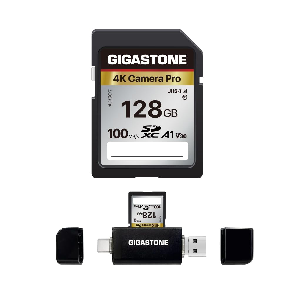 【5-Years Data Recovery】GIGASTONE 128GB SD Card, 4K Camera Pro, A1 V30 SDXC Memory Card 4K UHD Video Compatible with Canon Digital Camera, with 1 Mini Cases