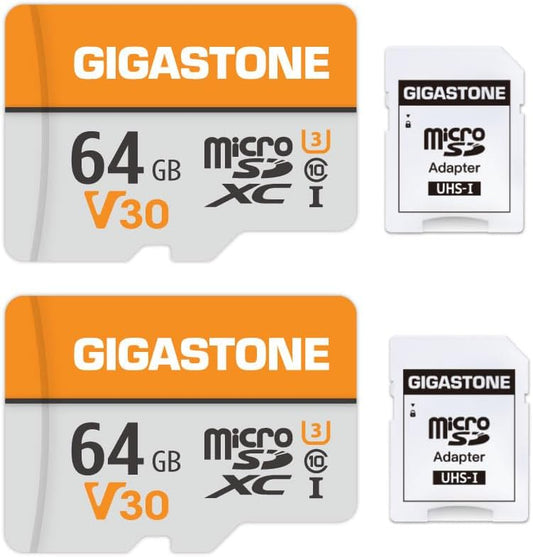 GIGASTONE 64GB Micro SD Card 2-Pack, V30 4K Video Recording, Surveillance, Security Camera, Dash Cam, Drone, 95MB/s MicroSDXC Memory Card UHS-I Class 10, with Adapter