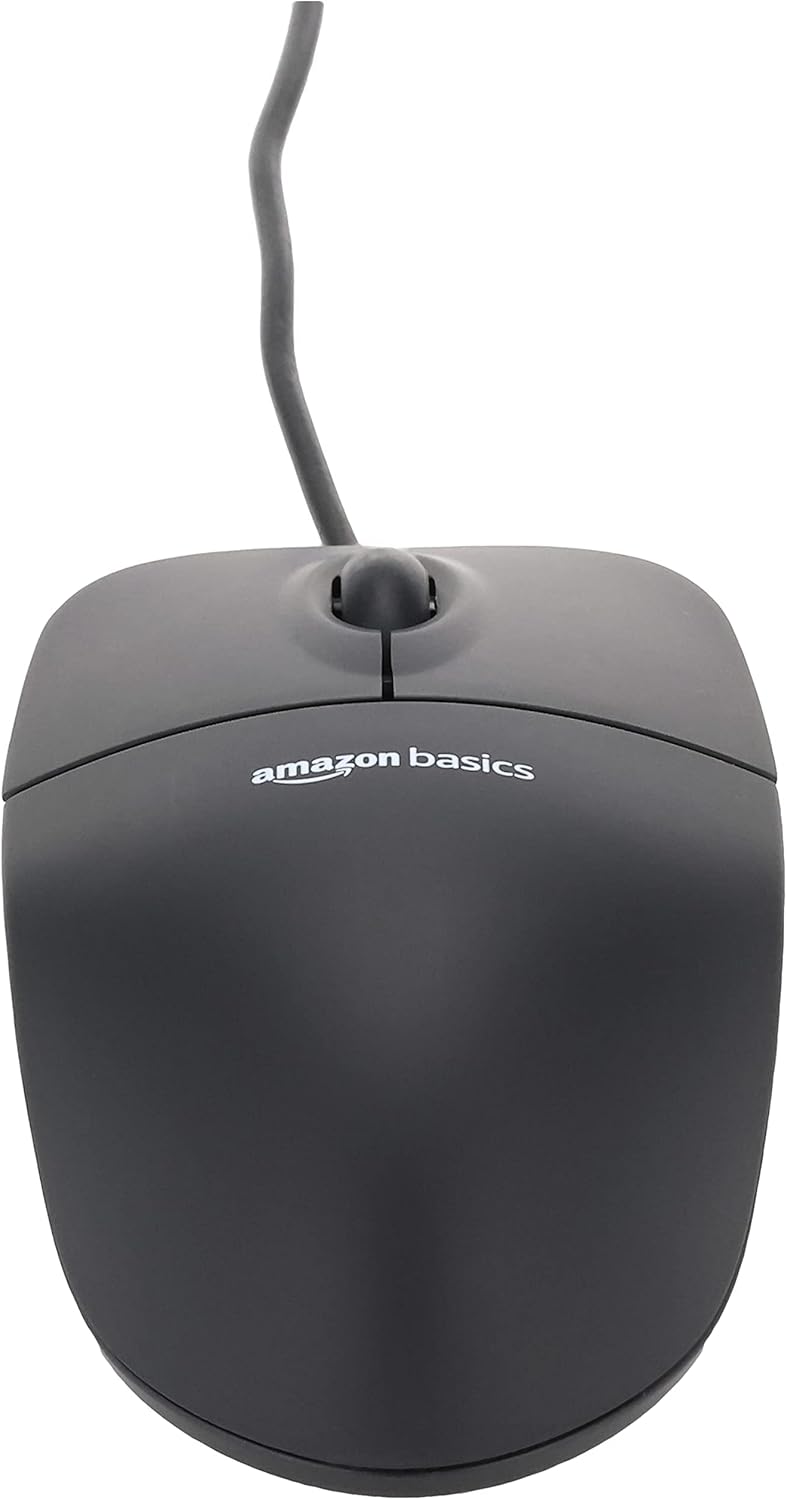 Amazon Basics 3-Button USB Wired Mouse with Responsive Tracking, Plug & Play, Compatible with Windows and Mac, Black