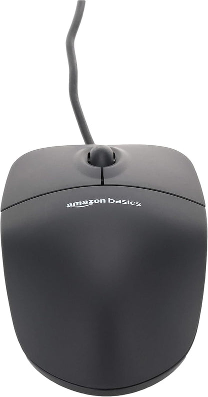 Amazon Basics 3-Button USB Wired Mouse with Responsive Tracking, Plug & Play, Compatible with Windows and Mac, Black