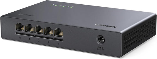 UGREEN 2.5Gb Switch, 5-Port Ethernet Switch, 5 x 2.5Gb Uplink, Plug & Play, Unmanaged Ethernet Splitter, Desktop/Wall Mount Network Hub, with LED, Fanless Quiet, for NAS, PC, Game Console