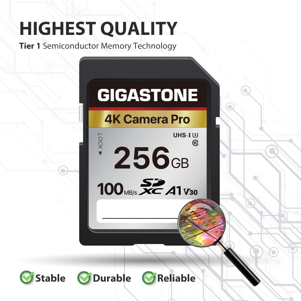【5-Years Data Recovery】 GIGASTONE 256GB SD Card, 4K Camera Pro, A1 V30 SDXC Memory Card 4K UHD Video Compatible with Canon Digital Camera, with 1 Mini Case