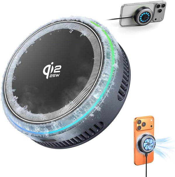 Qi2.2 Wireless Charger【25W Fast Charging+Cooling Fan】 Magnetic Charger Pad with 2 Modes,LED Light Phone Holder Fast Charging Compatible with iphone17/16/15/14/13/12 Series
