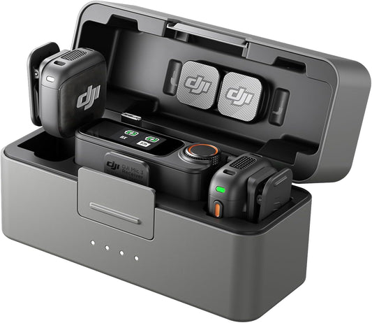 DJI Mic 3 (2 TX + 1 RX + Charging Case), Wireless Microphone for iPhone/Camera/Android, Ultralight, Adaptive Gain Control for Balanced Volume, Dual Band Anti-Interference, 28hrs Use, Vlog