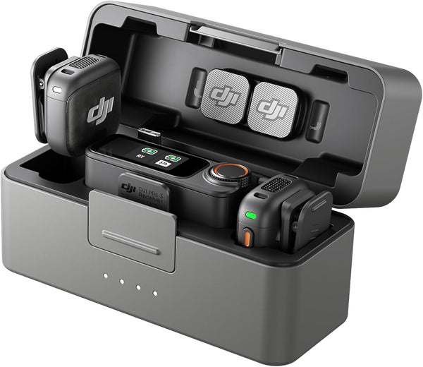 DJI Mic 3 (2 TX + 1 RX + Charging Case), Wireless Microphone for iPhone/Camera/Android, Ultralight, Adaptive Gain Control for Balanced Volume, Dual Band Anti-Interference, 28hrs Use, Vlog