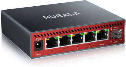 5-Port 2.5Gb Switch with 10Gb SFP+ Port, Less Heat Unmanaged Multigig Ethernet Splitter for NAS, Gaming, PC - Plug & Play, Silent Aluminum Housing, Professional Grade 2.5 Gigabit Network Switch