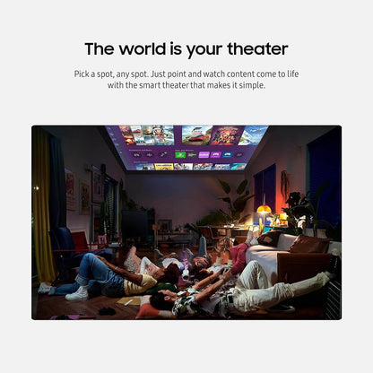 Samsung The Freestyle Projector 2nd Gen with Gaming Hub SP-LFF3CLAXXZA Bundle with Battery Base, 2 YR CPS Enhanced Protection Pack and Deco Essential High Speed 6 Feet Micro-HDMI to HDMI A/V Cable