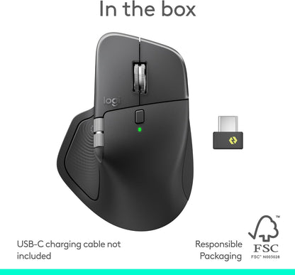 Logitech MX Master 4, Ergonomic Wireless Mouse with Advanced Performance Haptic Feedback, Ultra-Fast Scrolling, USB-C Charging, Bluetooth, Windows, MacOS - Graphite