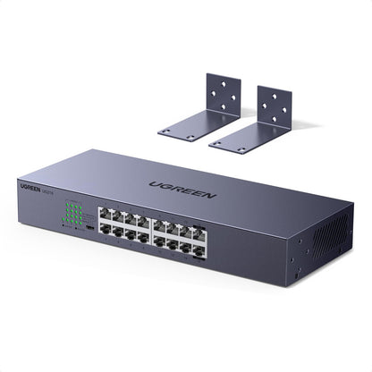 UGREEN 24 Port Gigabit Switch, Rackmount Plug & Play Ethernet Switch, 4 Mode, Unmanaged Network Splitter for Office & Business, Metal Fanless Desktop & Wall Mount Hub for NAS, PC, Printer, Router