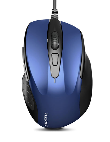 TECKNET USB Wired Mouse, 6-Button Corded Computer Mouse with 4 Adjustable DPI, Optical Computer Mice with Ergonomic Design and 5FT Cord for Laptop, Chromebook, PC, Desktop, Mac, Notebook-Gray