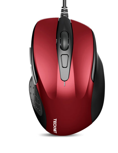TECKNET USB Wired Mouse, 6-Button Corded Computer Mouse with 4 Adjustable DPI, Optical Computer Mice with Ergonomic Design and 5FT Cord for Laptop, Chromebook, PC, Desktop, Mac, Notebook-Gray