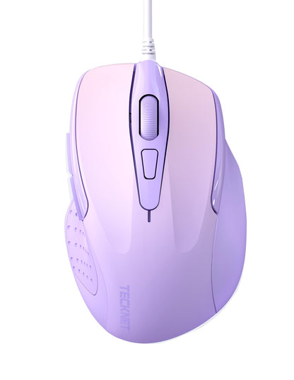 TECKNET USB Wired Mouse, 6-Button Corded Computer Mouse with 4 Adjustable DPI, Optical Computer Mice with Ergonomic Design and 5FT Cord for Laptop, Chromebook, PC, Desktop, Mac, Notebook-Gray