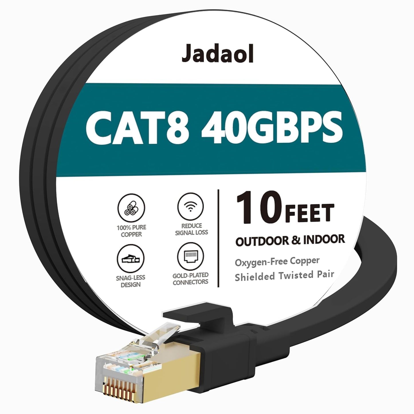 Jadaol Cat 8 Ethernet Cable 25 ft, 40Gbps 2000MHz Flat RJ45 S/FTP LAN Patch Cable, High-Speed Cat8 Network Cable for Router, Modem, Switch, Gaming Consoles, PC, Home Network & Streaming Devices, White