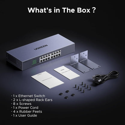 UGREEN 24 Port Gigabit Switch, Rackmount Plug & Play Ethernet Switch, 4 Mode, Unmanaged Network Splitter for Office & Business, Metal Fanless Desktop & Wall Mount Hub for NAS, PC, Printer, Router