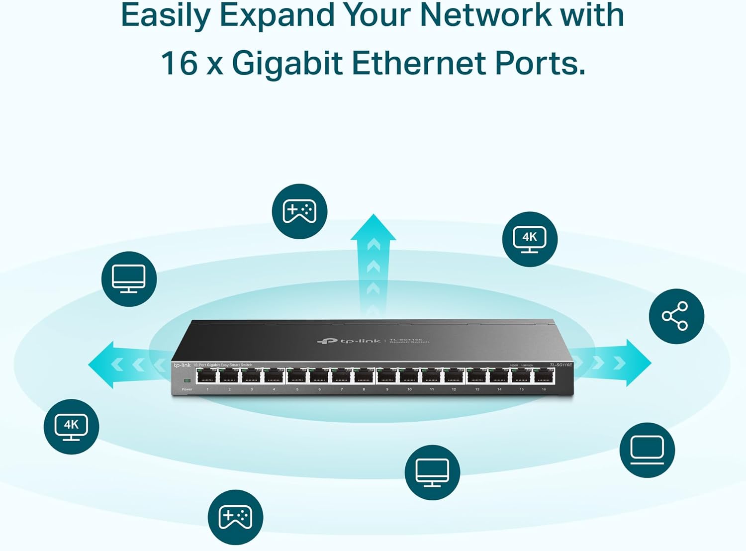 TP-Link 16 Port Gigabit Switch | Easy Smart Managed | Plug & Play | Limited Lifetime Protection | Desktop/Wall-Mount | Sturdy Metal w/ Shielded Ports | Support QoS, Vlan, IGMP and LAG (TL-SG116E)