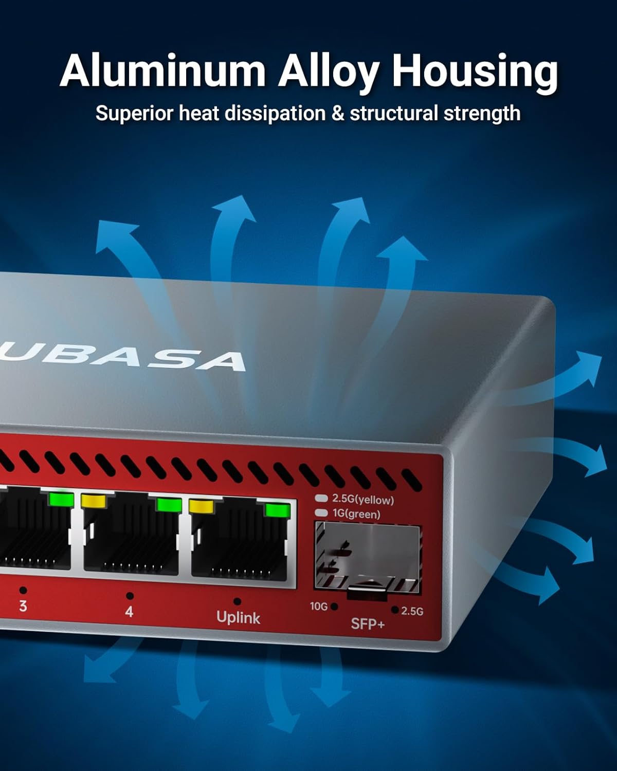 5-Port 2.5Gb Switch with 10Gb SFP+ Port, Less Heat Unmanaged Multigig Ethernet Splitter for NAS, Gaming, PC - Plug & Play, Silent Aluminum Housing, Professional Grade 2.5 Gigabit Network Switch