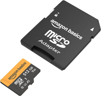 Amazon Basics 512GB microSDXC Card with Adapter for Tablets, Smartphones, Action Cameras, GoPRO, Drones, Full HD, Read Speed Up to 200MB/s, 1-Pack