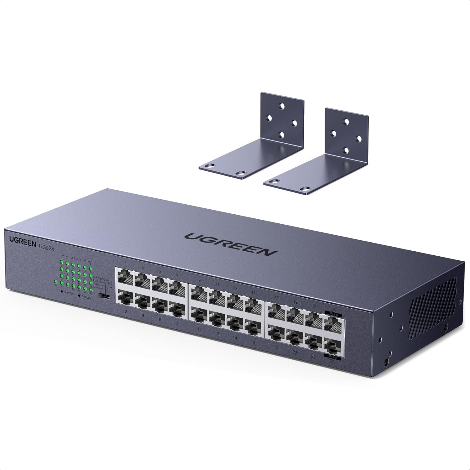 UGREEN 24 Port Gigabit Switch, Rackmount Plug & Play Ethernet Switch, 4 Mode, Unmanaged Network Splitter for Office & Business, Metal Fanless Desktop & Wall Mount Hub for NAS, PC, Printer, Router