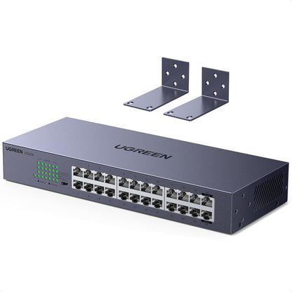UGREEN 24 Port Gigabit Switch, Rackmount Plug & Play Ethernet Switch, 4 Mode, Unmanaged Network Splitter for Office & Business, Metal Fanless Desktop & Wall Mount Hub for NAS, PC, Printer, Router