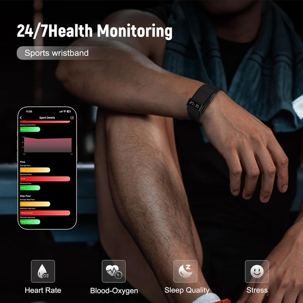 Fitness Trackers Smart Wristband with Hidden Screen(Wrist-Raise Screen Activation) Activity & Sleep Tracker with Heart Rate/HRV/Blood Oxygen, Vibration Alerts, Free APP Black (Universal Size)