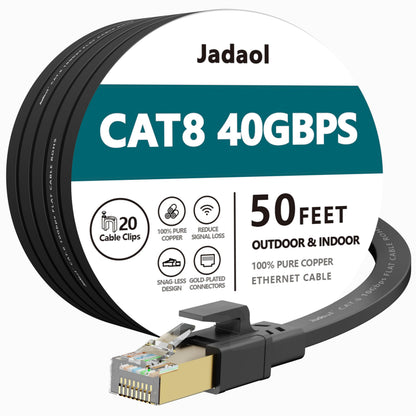 Jadaol Cat 8 Ethernet Cable 25 ft, 40Gbps 2000MHz Flat RJ45 S/FTP LAN Patch Cable, High-Speed Cat8 Network Cable for Router, Modem, Switch, Gaming Consoles, PC, Home Network & Streaming Devices, White