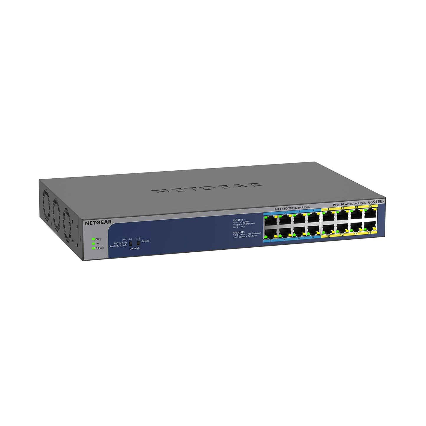 NETGEAR 16-Port Gigabit Ethernet Unmanaged PoE Switch (GS116PP) - with 16 x PoE+ @ 183W, Desktop, Wall Mount or Rackmount