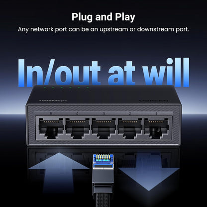 UGREEN Ethernet Switch, 5 Port Gigabit Ethernet Splitter, Plug & Play, Wall Mount & Desktop Network Switch Hub, Unmanaged, Compact, with LED, Fanless Quiet, for Internet Cable, Laptop, Router, NAS
