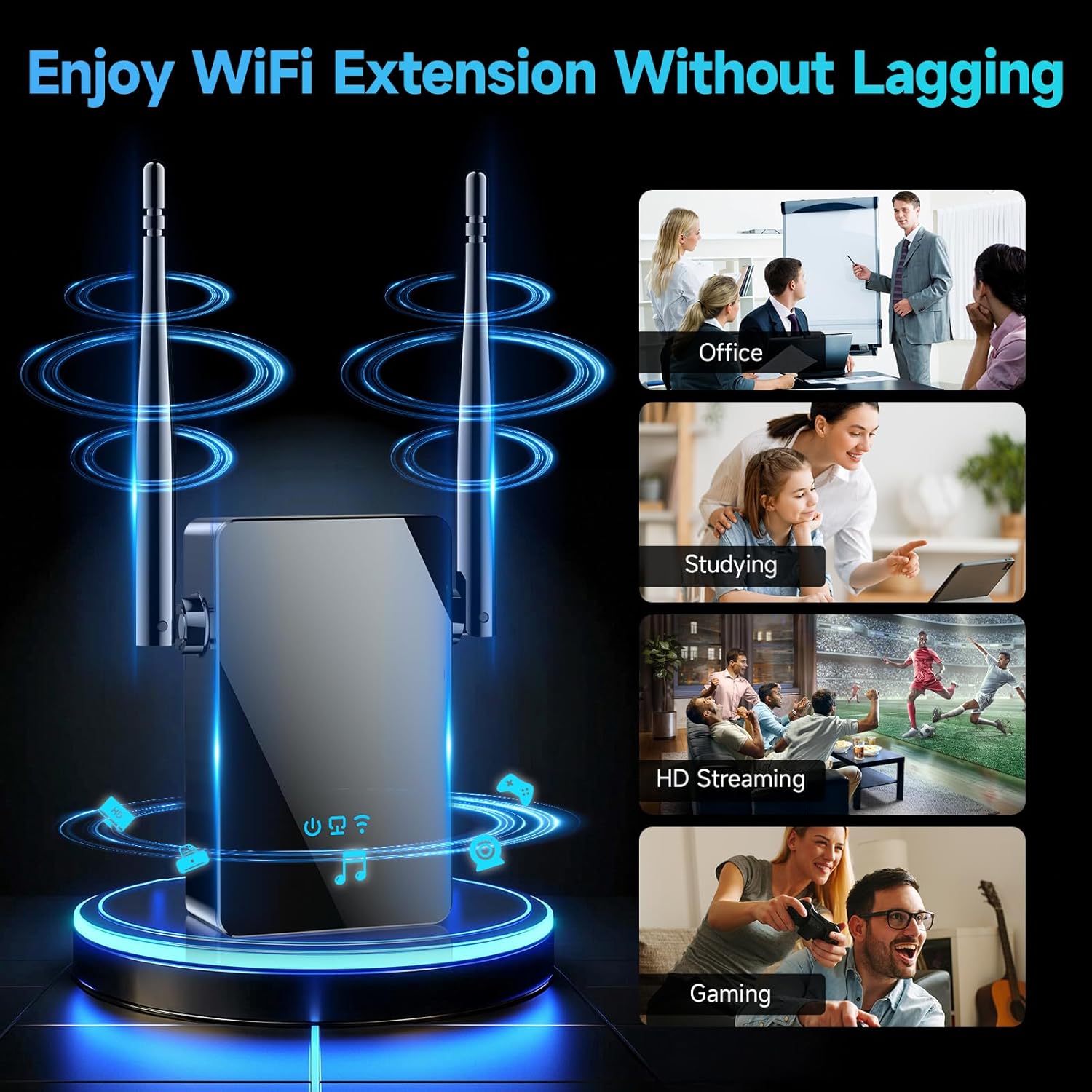 2026 WiFi Extender Signal Booster, New Gen Internet Booster for Home, 4X Faster, Covers up to 16,899 sq.ft, Wi-Fi Repeater with Ethernet Port, Wireless Long Range Amplifier, Easy Setup (Black)