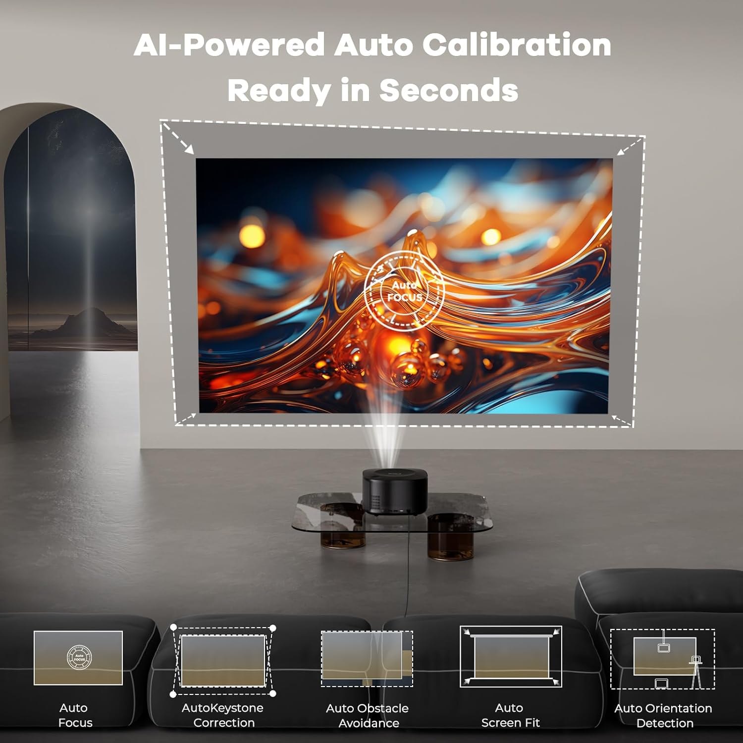 Outdoor-Projector-4K with WiFi and Bluetooth:[Ultra-High Bright/60W Dolby Audio/Official Licensed Apps],Smart-Projector with AI Auto Focus,ONOAYO ONO5Pro 2.0 Movie Projector for Indoor/Outdoor 2026New