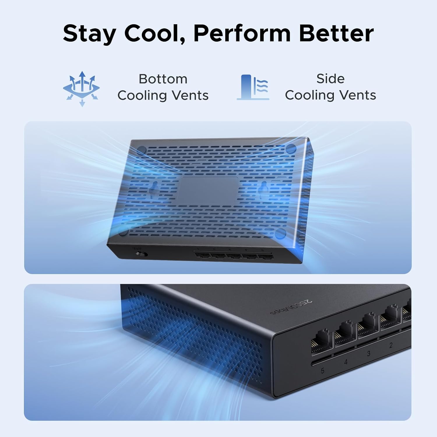 UGREEN 2.5Gb Switch, 5-Port Ethernet Switch, 5 x 2.5Gb Uplink, Plug & Play, Unmanaged Ethernet Splitter, Desktop/Wall Mount Network Hub, with LED, Fanless Quiet, for NAS, PC, Game Console