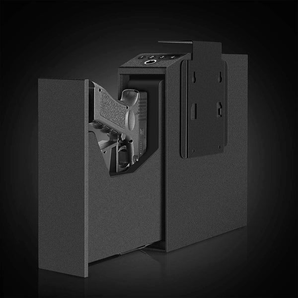 Biometric Slider Handgun Gun Safe for Nightstand, Desk, Bed Side,Truck - Auto Sliding Door Hand Gun Safe for Pistol -with Fingerprint, PIN Code, KEY Access