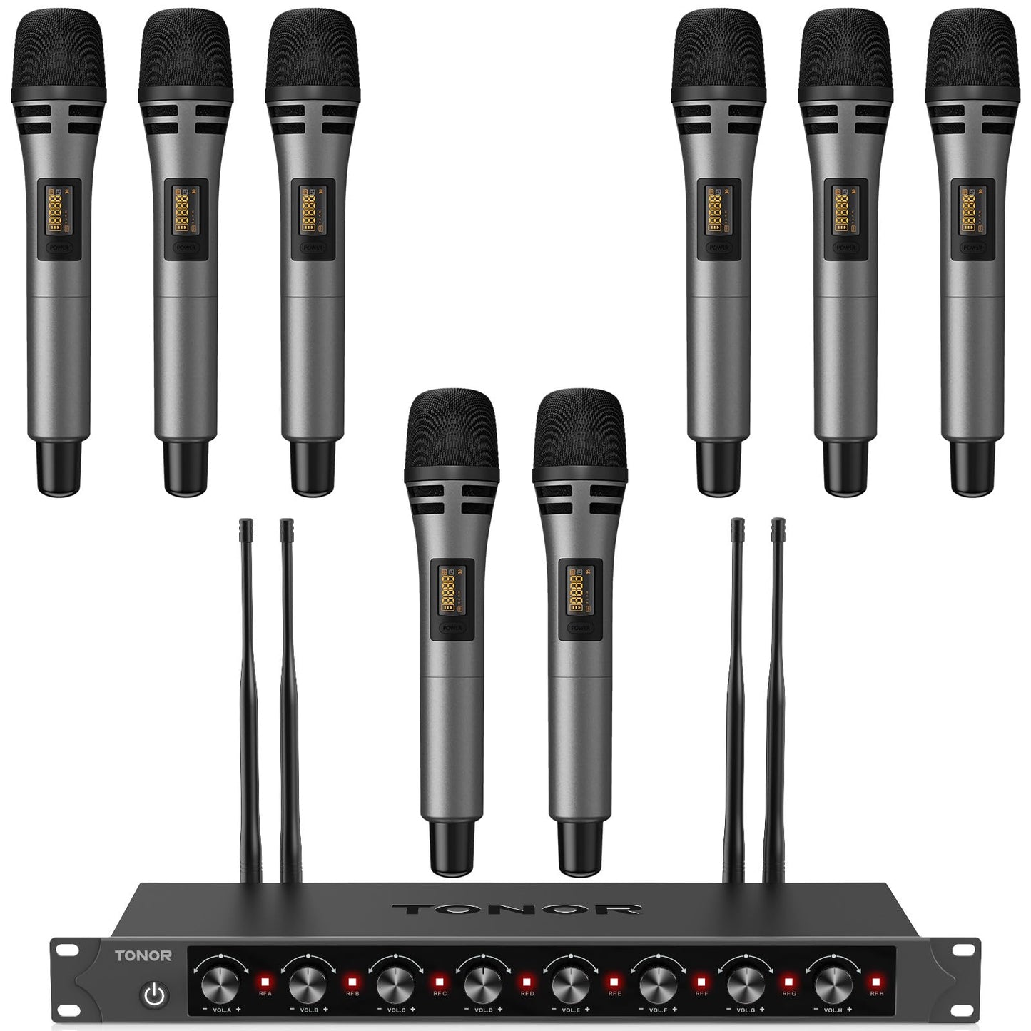 TONOR Wireless Microphones System with 4x10 Channels Cordless Handheld Microfono Inalambrico, 60 m/200FT UHF Range, Mics with Stable Signal Transmission for Karaoke Singing Party Church Wedding
