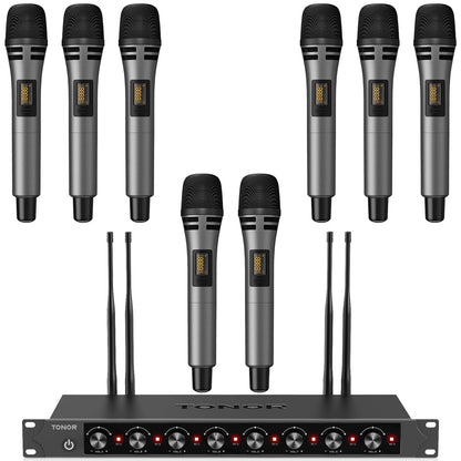TONOR Wireless Microphones System with 4x10 Channels Cordless Handheld Microfono Inalambrico, 60 m/200FT UHF Range, Mics with Stable Signal Transmission for Karaoke Singing Party Church Wedding