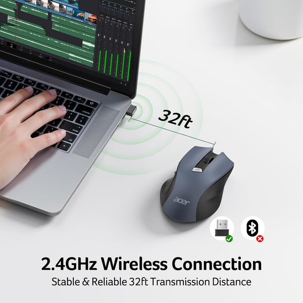 acer Wireless Mouse for Laptop, 2.4GHz Computer Mouse 3 Adjustable DPI Office Cordless USB Mice with USBA Receiver, 6 Buttons, 1600 DPI, Medium to Large Sized Hands Compatible with PC, Laptop, Desktop