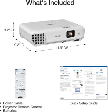 Epson EX3290 3-Chip 3LCD WXGA Projector 4000 lumens for both color and white brightness, 2x HDMI, Built-in Speaker
