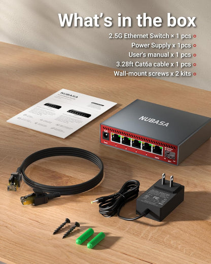 5-Port 2.5Gb Switch with 10Gb SFP+ Port, Less Heat Unmanaged Multigig Ethernet Splitter for NAS, Gaming, PC - Plug & Play, Silent Aluminum Housing, Professional Grade 2.5 Gigabit Network Switch
