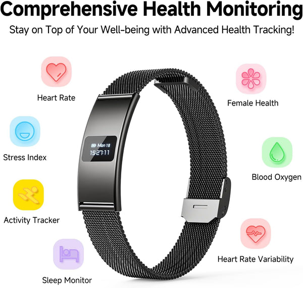 Smart Bracelet, Subscription-Free 24/7 Health Tracking, Heart Rate, SpO2, HRV & Sleep Tracker with IPX8 Waterproof, Wearable Activity & Fitness Tracker, 7-Day Battery, 2 Bands