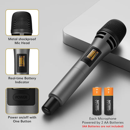 TONOR Wireless Microphones System with 4x10 Channels Cordless Handheld Microfono Inalambrico, 60 m/200FT UHF Range, Mics with Stable Signal Transmission for Karaoke Singing Party Church Wedding