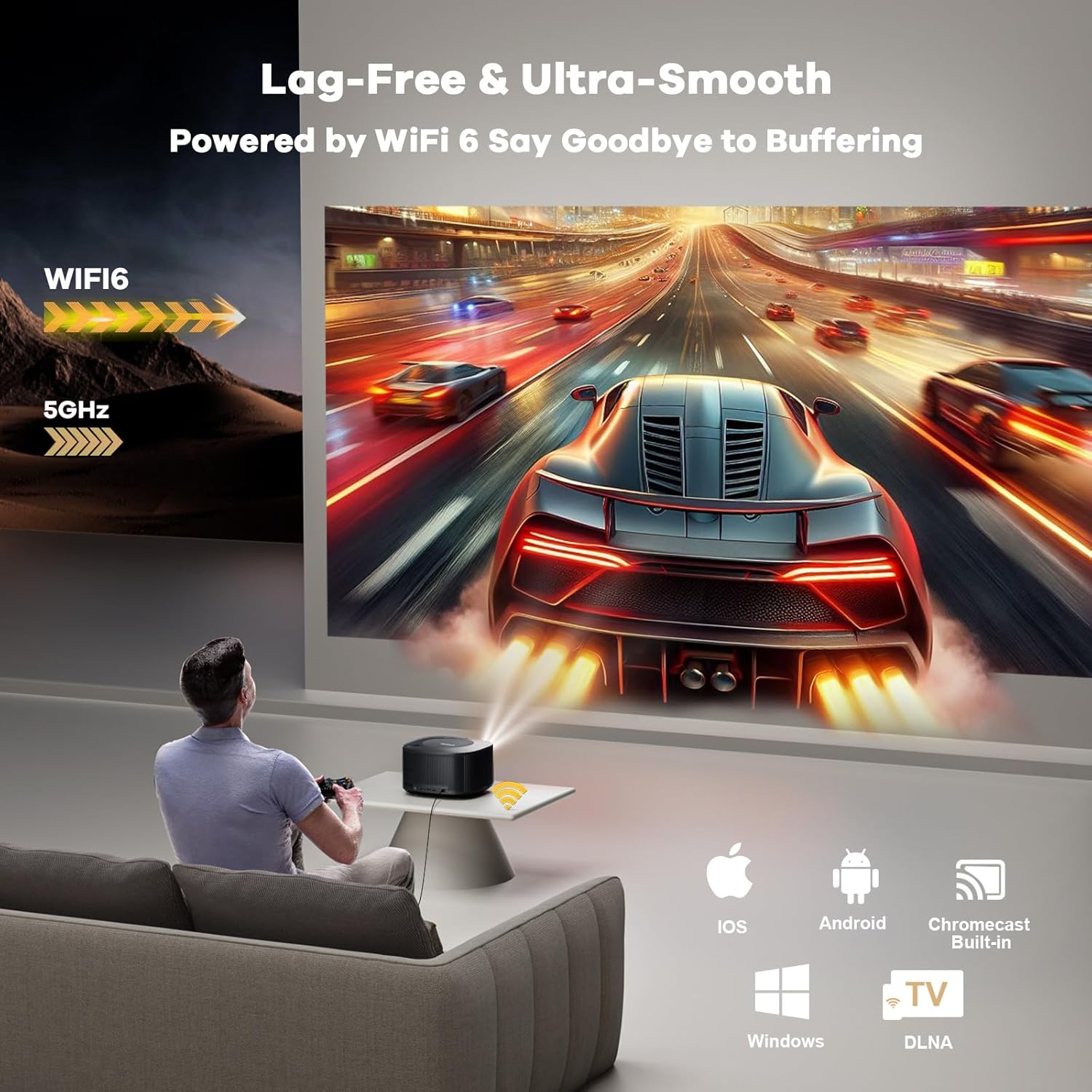 Outdoor-Projector-4K with WiFi and Bluetooth:[Ultra-High Bright/60W Dolby Audio/Official Licensed Apps],Smart-Projector with AI Auto Focus,ONOAYO ONO5Pro 2.0 Movie Projector for Indoor/Outdoor 2026New
