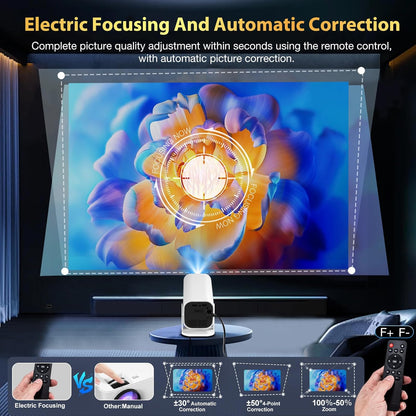 【Built-in APPS & Electric Focusing & 210° Rotation】Mini Projector With Wifi And Bluetooth, 1080P Portable Projector, Movie Projector for Bedroom, Supports Smartphones/TV Stick/iPad/PS5/Laptop/HDMI/USB