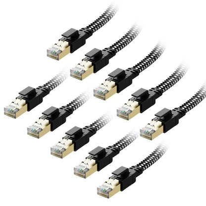 Orbram Cat 8 Ethernet Cable 50 ft, Nylon Braided High Speed Heavy Duty Network LAN Patch Cord, 40Gbps 2000Mhz SFTP RJ45 Flat Internet Cable Shielded in Wall, Indoor&Outdoor for Modem/Router/Gaming/PC
