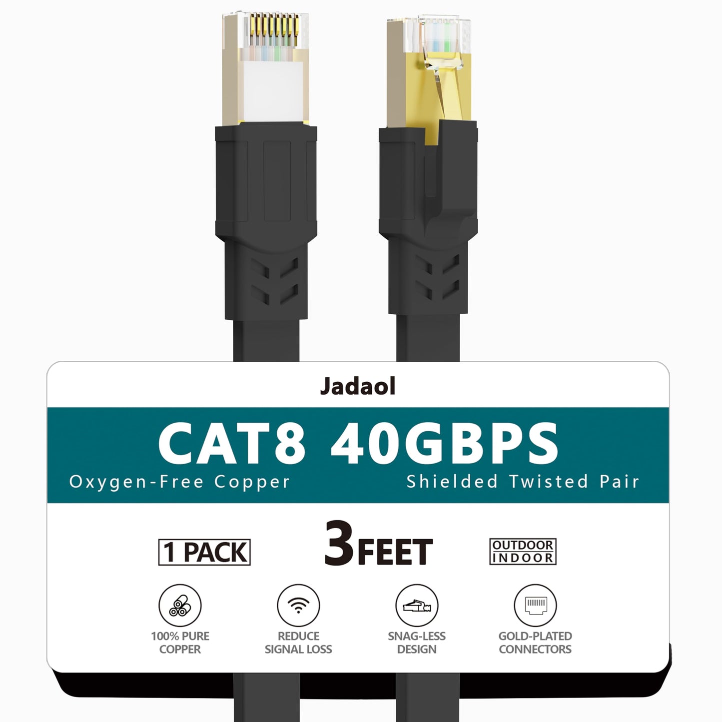 Jadaol Cat 8 Ethernet Cable 25 ft, 40Gbps 2000MHz Flat RJ45 S/FTP LAN Patch Cable, High-Speed Cat8 Network Cable for Router, Modem, Switch, Gaming Consoles, PC, Home Network & Streaming Devices, White