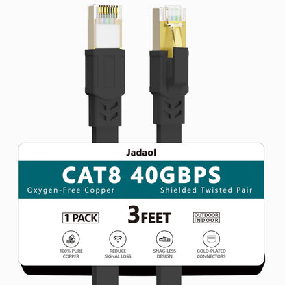 Jadaol Cat 8 Ethernet Cable 25 ft, 40Gbps 2000MHz Flat RJ45 S/FTP LAN Patch Cable, High-Speed Cat8 Network Cable for Router, Modem, Switch, Gaming Consoles, PC, Home Network & Streaming Devices, White