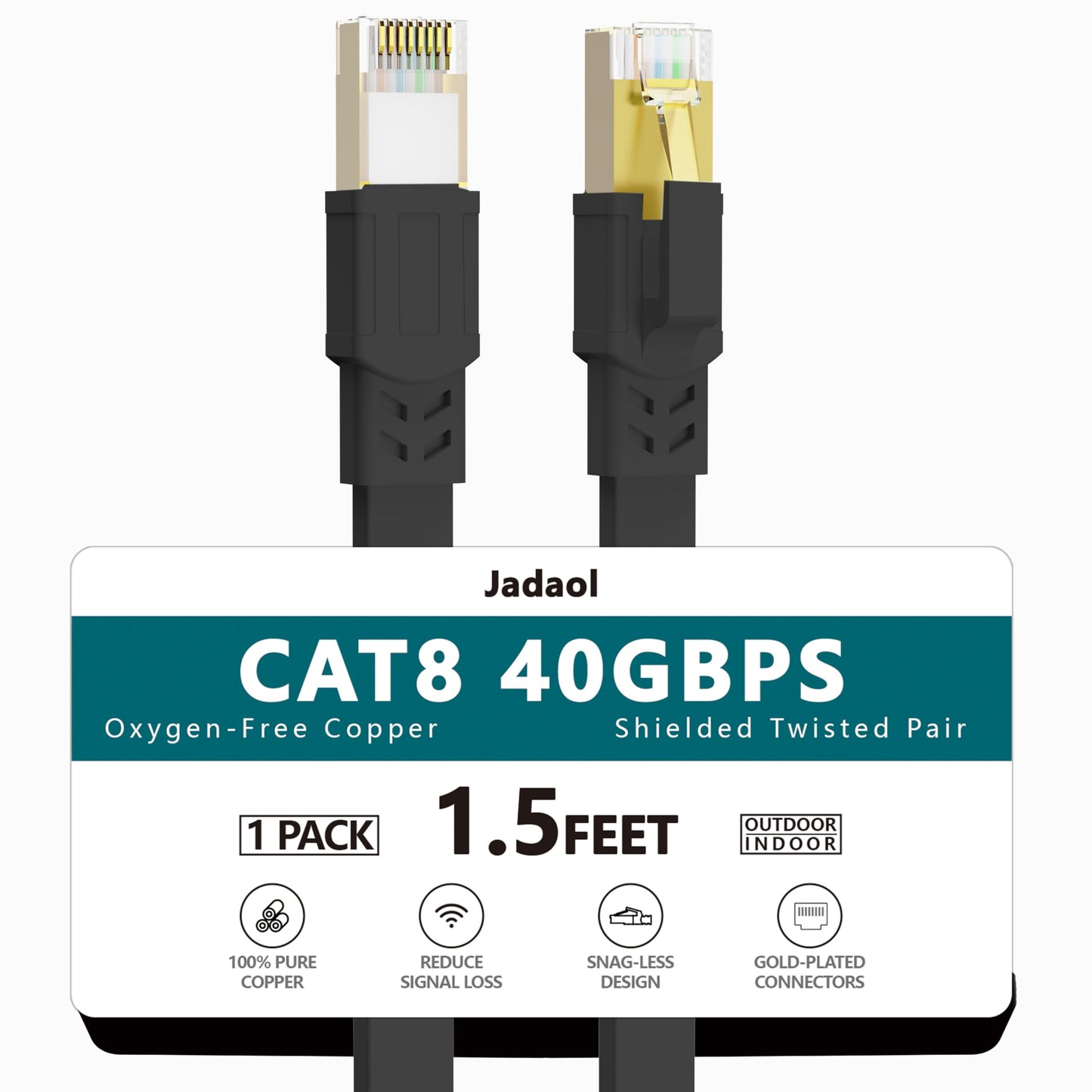 Jadaol Cat 8 Ethernet Cable 25 ft, 40Gbps 2000MHz Flat RJ45 S/FTP LAN Patch Cable, High-Speed Cat8 Network Cable for Router, Modem, Switch, Gaming Consoles, PC, Home Network & Streaming Devices, White