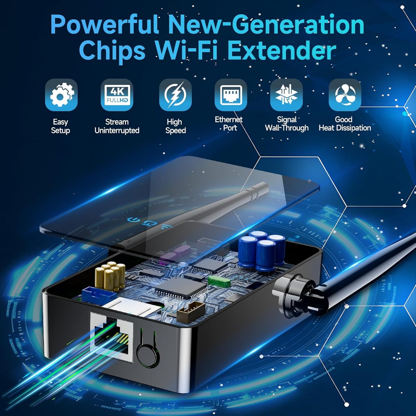 2026 WiFi Extender Signal Booster, New Gen Internet Booster for Home, 4X Faster, Covers up to 16,899 sq.ft, Wi-Fi Repeater with Ethernet Port, Wireless Long Range Amplifier, Easy Setup (Black)
