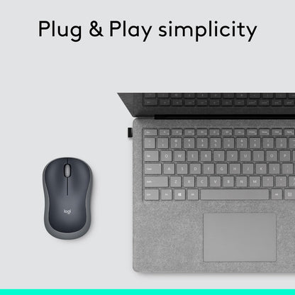 Logitech M185 Wireless Mouse, 2.4GHz with USB Mini Receiver, 12-Month Battery Life, 1000 DPI Optical Tracking, Ambidextrous PC/Mac/Laptop - Swift Grey