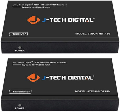 J-Tech Digital Long Range HDMI Extender Over Cat6 150m/492ft HDBaseT 1080P Extender PoC, Bi-Directional IR, Supports Dolby Digital, DTS, with EDID, CEC, & RS-232 Passthrough (JTECH-HDT150)